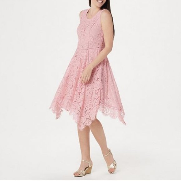 Isaac Mizrahi Dresses & Skirts - Isaac Mizrahi Petite Handkerchief Hem Floral Lace Midi Dress 416